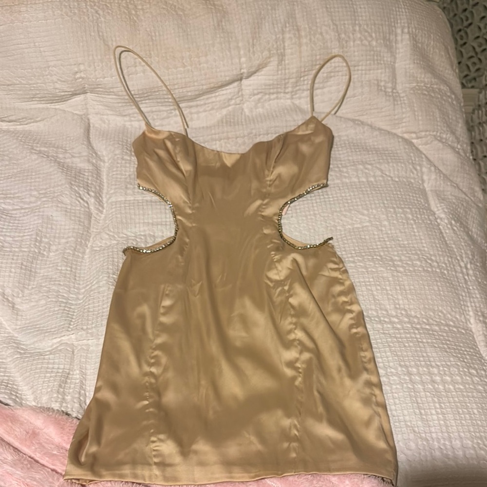 Oh Polly Beige Cutout Mini Dress